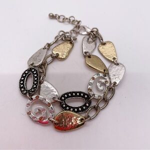 Silver and Gold Tones Double Strand Boho Bracelet